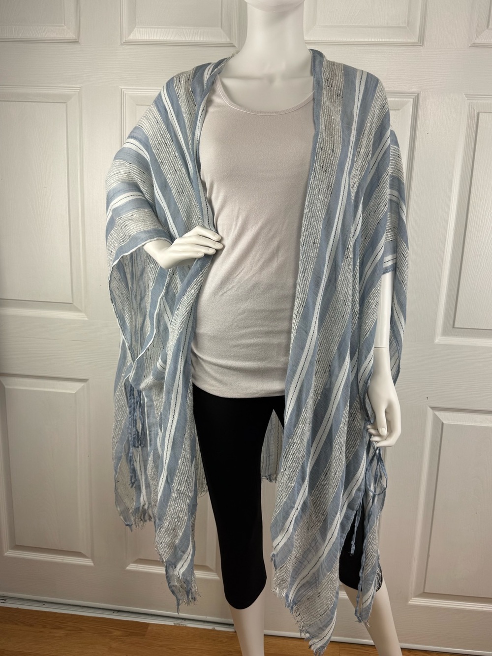 Mixit Light Blue and White Striped Kimono Wrap